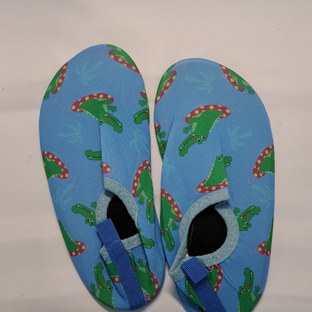 Kids Water Shoes - Blue with Green Crocodile Print